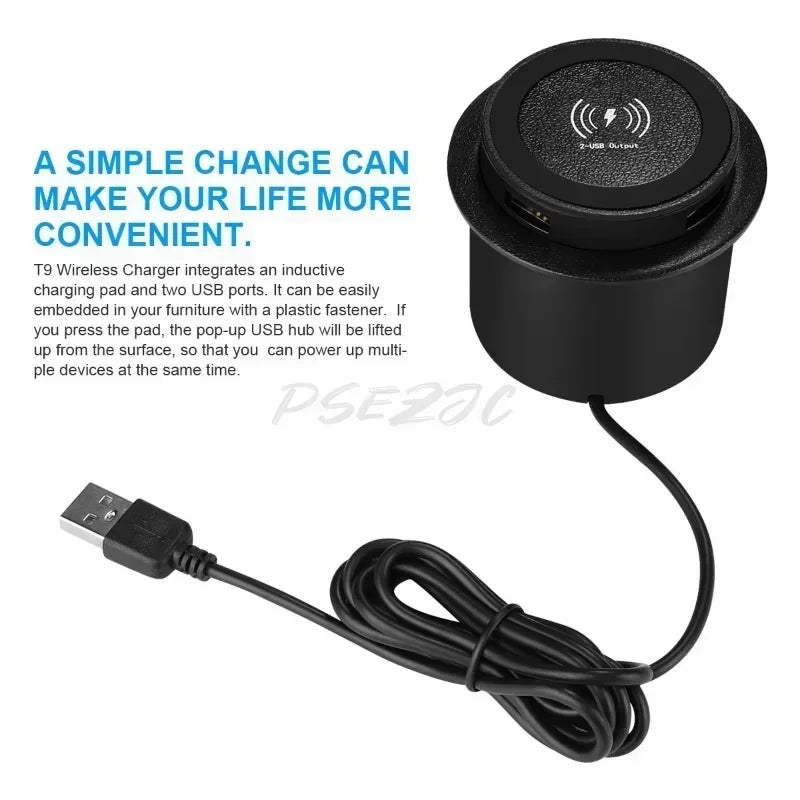 Three in One Multifunctional Hidden USB Bedside Table Sofa Armrest Desktop Office Furniture Embedded Wireless Charger