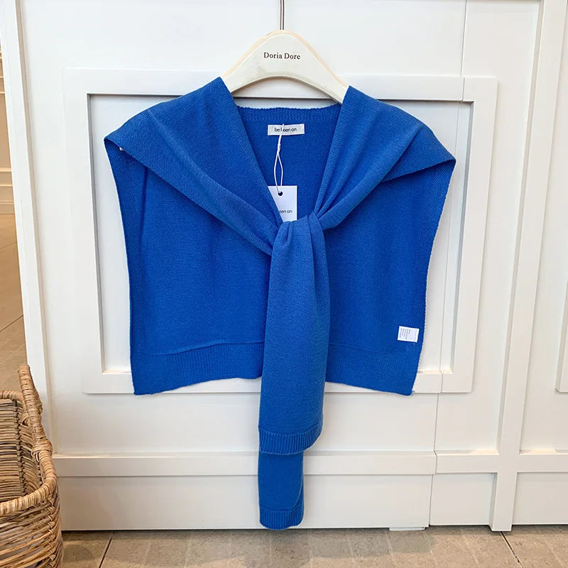 Korean Knitted Shawl Summer Fashionable Versatile Fake Collar Neck Guard Knotted Cape Shoulder Scarf Solid Color Scarve Women