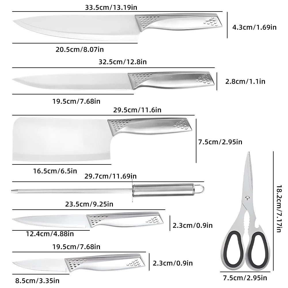 8pcs Kitchen Knives Set 3CR13 Stainless Steel Chef's Knife Meat Cleaver with Block for Kitchen Fruit and Vegetable Cutting Knife