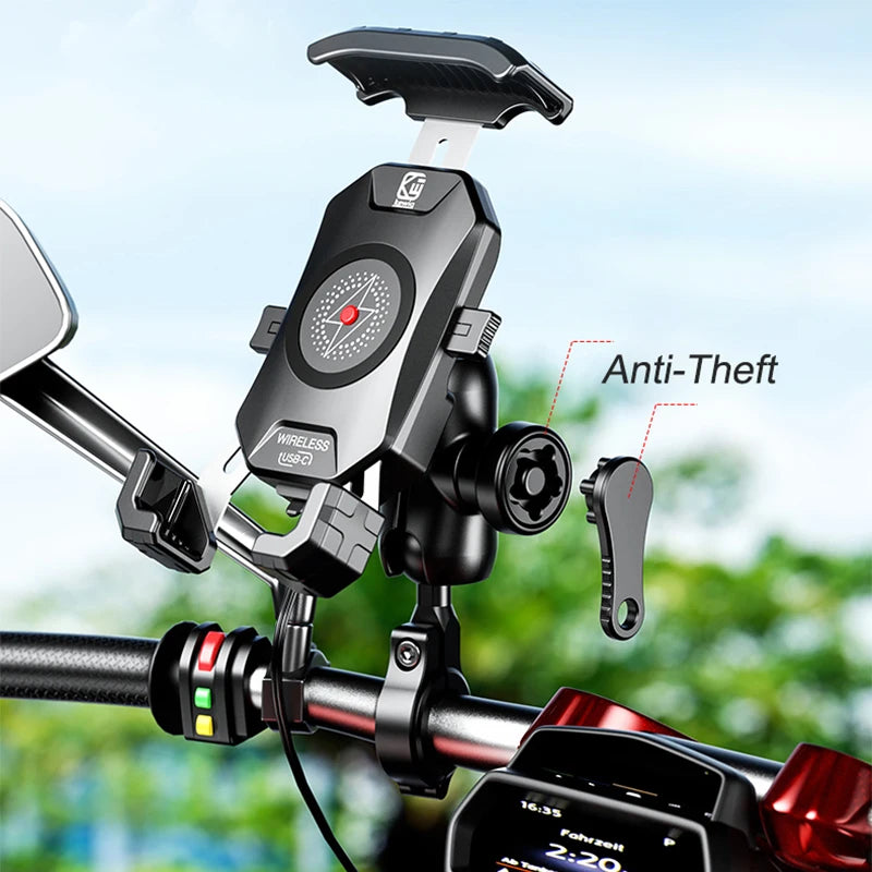 2022 Upgraded 12V Motorcycle Phone Holder 20W Type C PD Quick Charger 15W Wireless Charger Cradle Holder for 4.0-7.0" Cellphone