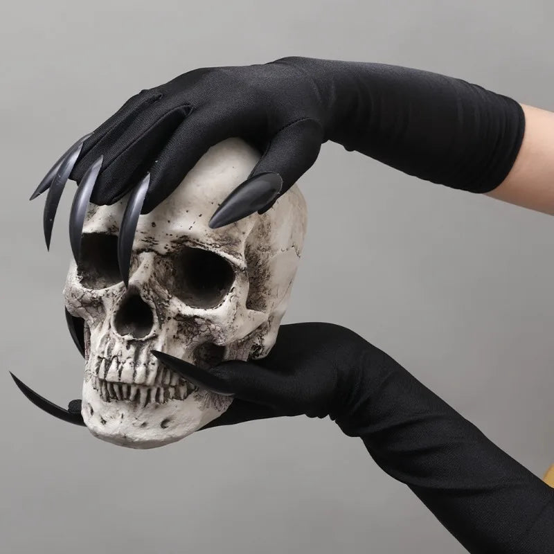 5/1pair Scary Long Nails Gloves Halloween Cosplay Ghost Claw Black Nails Finger Gloves Arm Sleeves Party Costumes Props Supplies