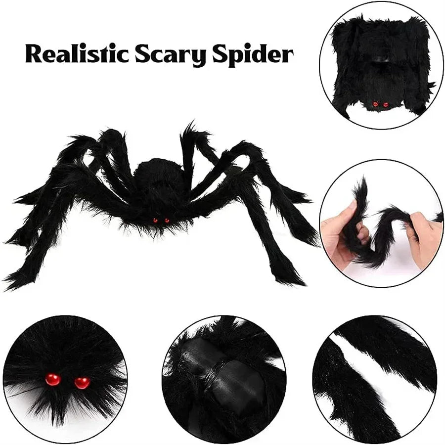 Halloween Black Scary Giant Spider Huge Spider Web Halloween
