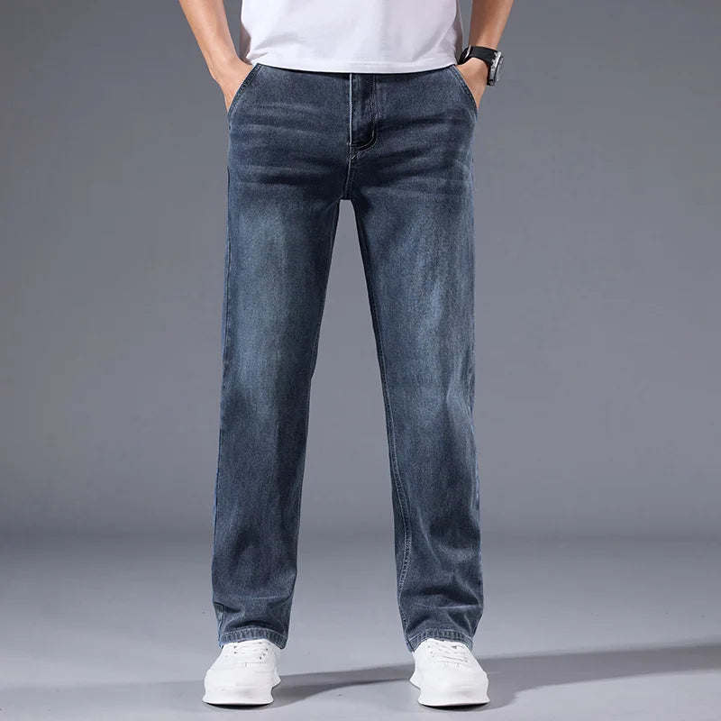 Men's Winter Fleece Thicken Lightweight Business Straight Leg Jeans