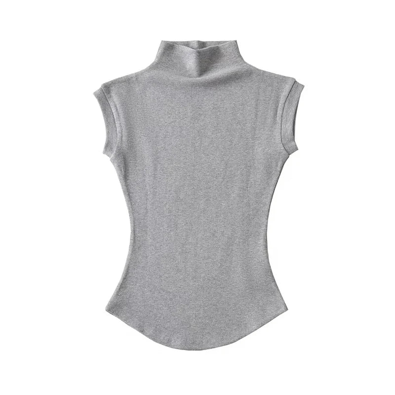 Women Summer Sexy Turtleneck Sleeveless T-Shirts Tops Solid Slim
