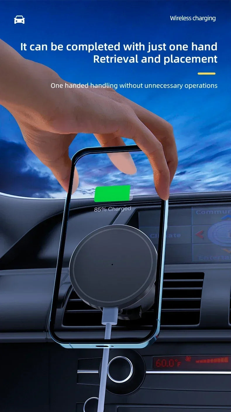 Magnetic Car Wireless Charger + Ring For iPhone 12 13 14 15 16 17 pro max mini Air Vent Car Phone Holder Stand Fast Car Charging