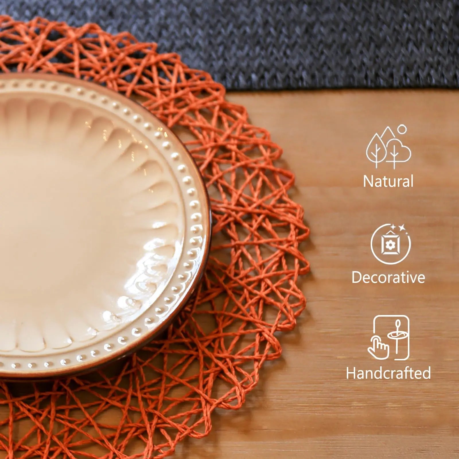 15'' Paper Braided Round Placemats Natural Non-Slip Heat Resistant Table Mats for Dining Tables Woven Indoor & Outdoor Placemats