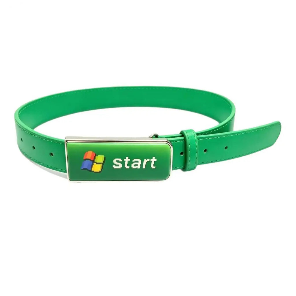Y2K Unisex PU Waist Belt Retro Computer Pixel Start Button Square