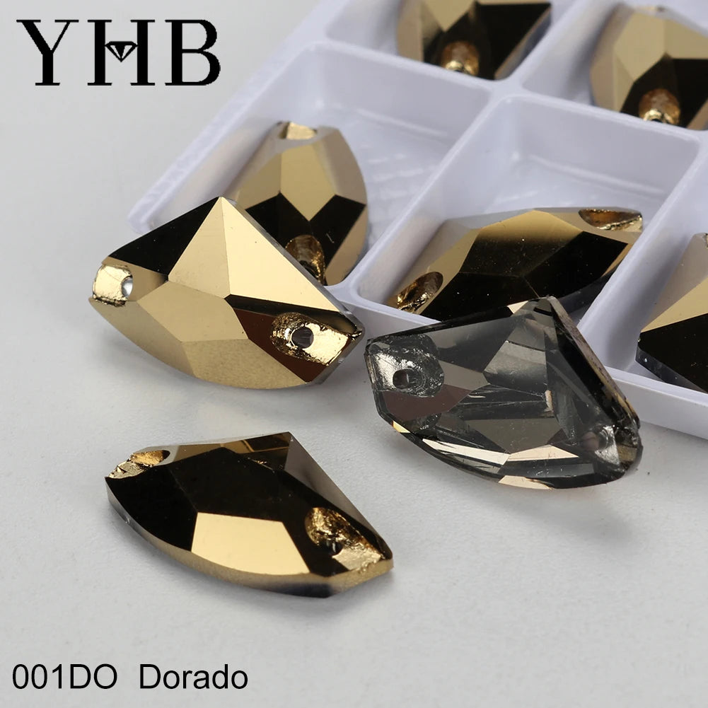 YHB Top Quality Galactic Axe Glass Crystal AB Moonlight Sewing Stones Flatback Sew on Rhinestones For Garment Clothes Bags