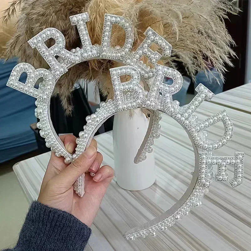 Bride to Be Pearl Crown Headband Bach Bachelorette Hen