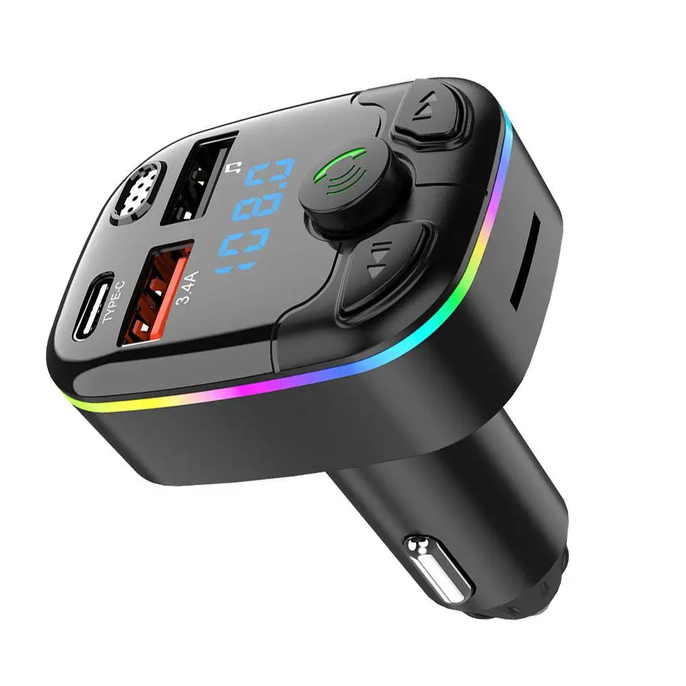Bluetooth 5.0 Car FM Transmitter Wireless Charger PD Type C Fast Charge Dual USB Charger Ambient Light MP3 Player Handsfree