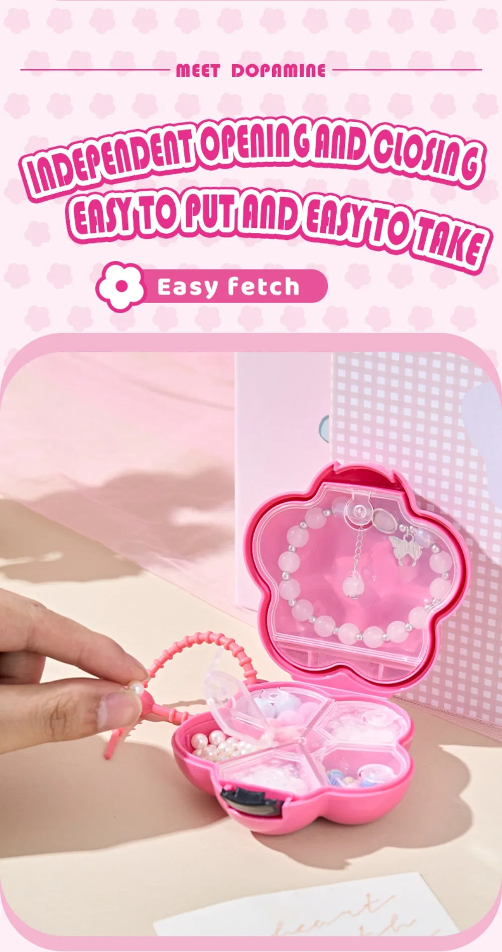 Cute Flowers Storage Box Pendant Dopamine with Dividers Jewelry Case Waterproof Plastic Medicine Box Travel