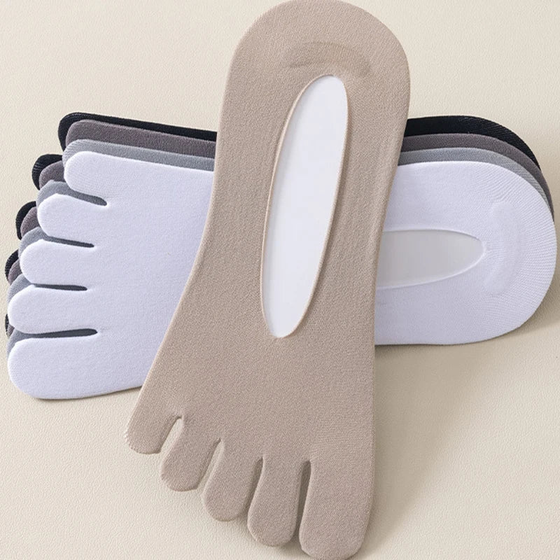 3 Pairs Men Invisible Toe Socks Thin Velvet Breathable Elastic Silicone Non-slip Five Finger Sock Comfortable Casual Slipper Sox