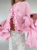 Fashion Ruffled Long Sleeve Women's Shirt Spring And Autumn New Loose Solid Color Casual Female Temperament Street Shirt 2025