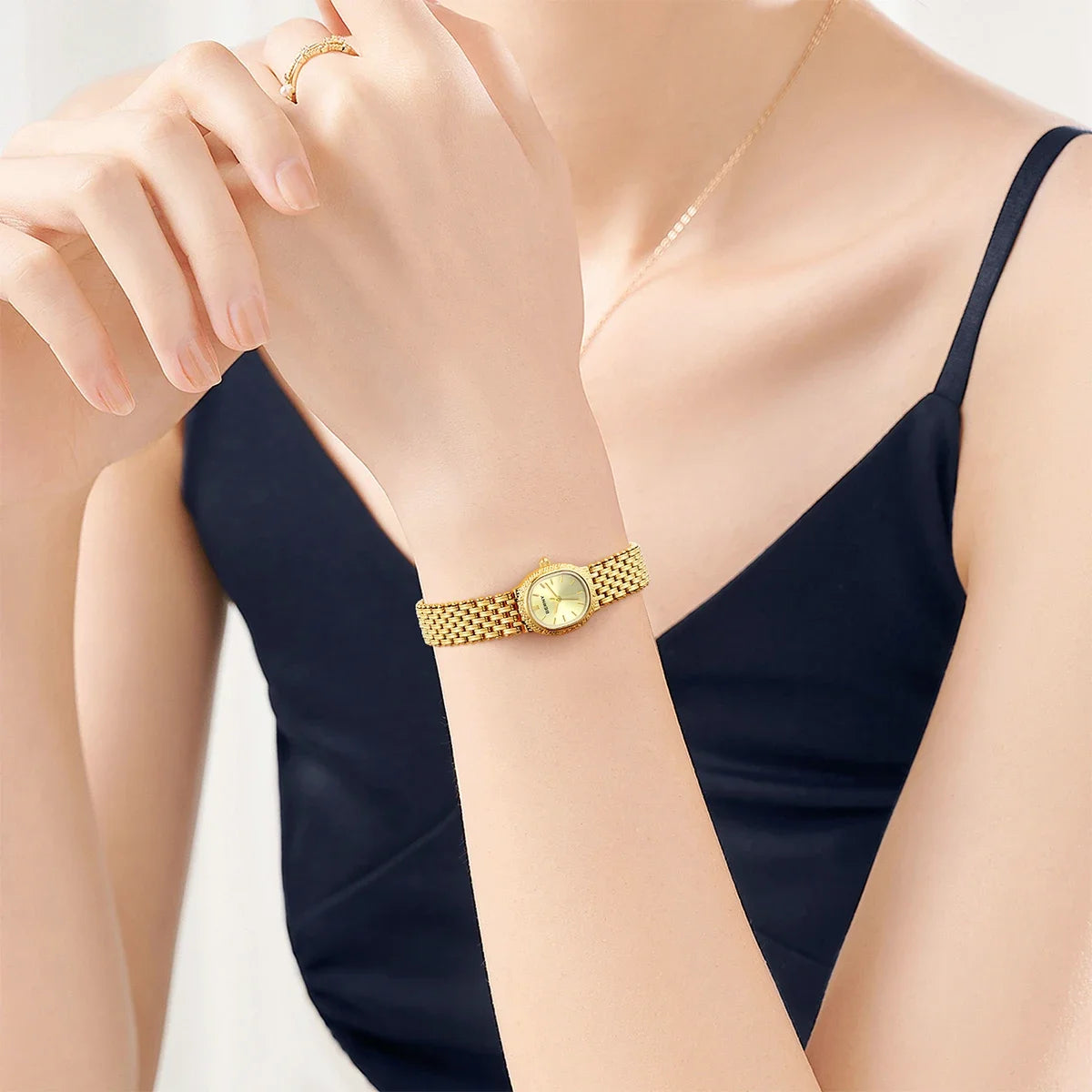 BERNY Women Quartz Watch Gold Small Dial Wristwatch Luxury
