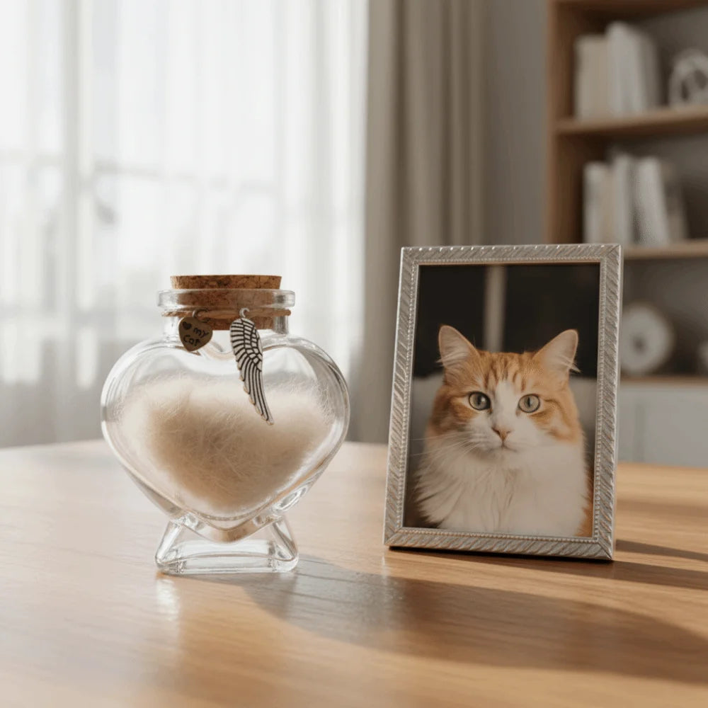 Heart-Shaped Pet Hair Storage Bottle Glass Corked Lid Cat Funeral Urn Transparent Pet Fur Keepsake Jar Pet Cremation