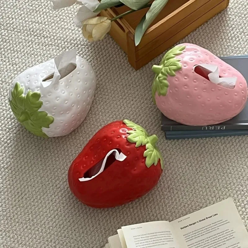Creative Cute Strawberry Tissue Box Universal Napkins Box Plastics Paper Towel Case Bedside Table Large Capacity