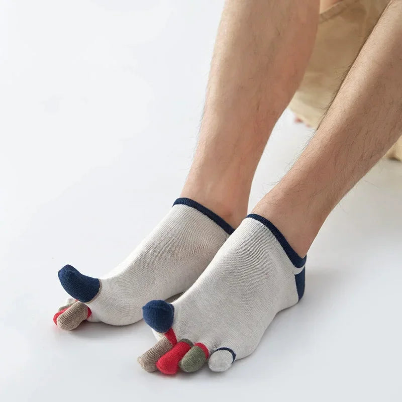 5 Pairs Summer Man Toe No Show Socks Invisible Shallow Mouth Thin Sweat-Absorbing Breathable Cool Five Finger Boat Socks Ankle
