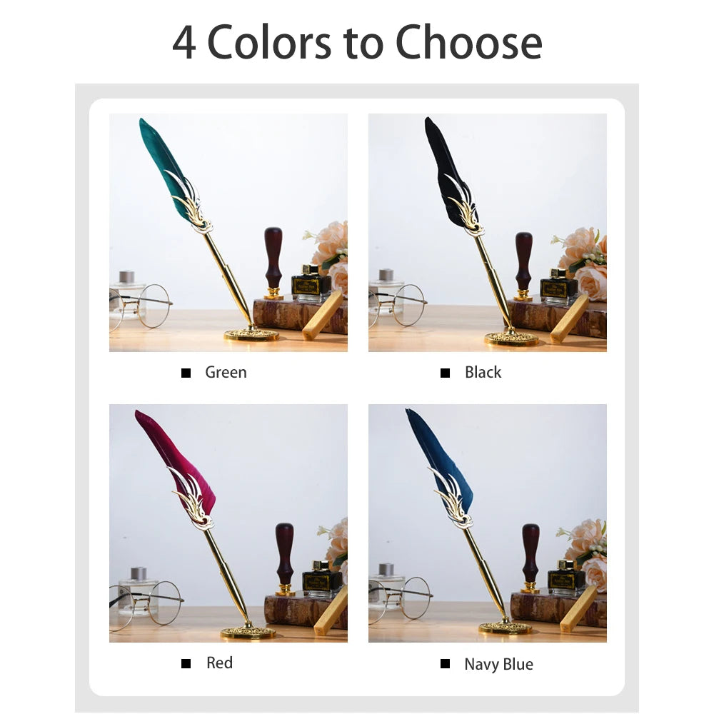Quill Pen and Ink Set Retro Feather Dip Ink