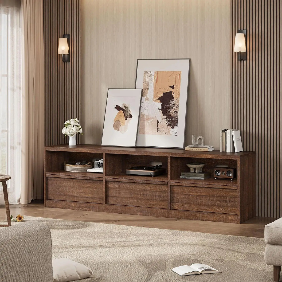 Garvee Solid Wood TV Cabinet With Drawers