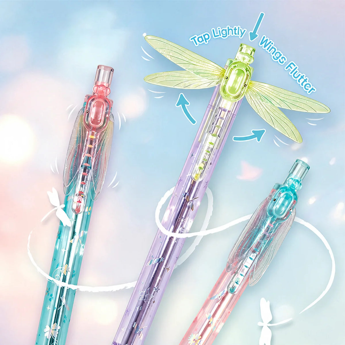1/4pcs Dragonfly Wing Click Pen Fun Pop-Open Wing Design 0.5mm Fine Tip Smooth and Comfortable for School & Office Supplies Gift