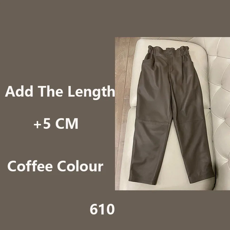 Genuine leather pants women winter 2025 new fashion elastic high waist pants women harem pants casual trouser female
