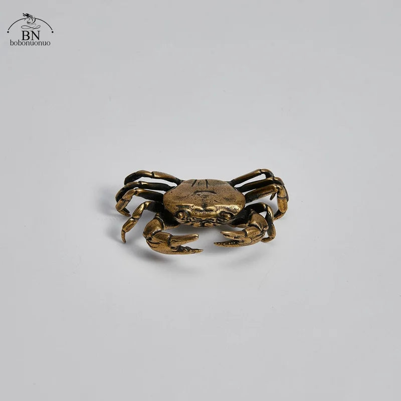 60G Brass Crab Small Statue Ornament Copper Handmade Antique Animal Miniature Figurine Office Desk Decoration Home Decor Craft