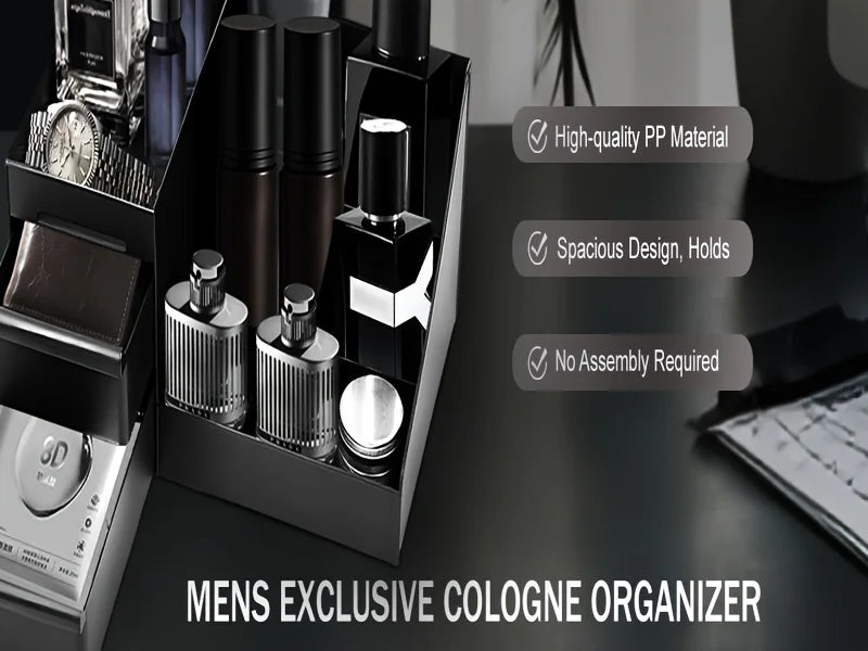 Men's Perfume & Cologne Organizer with Drawers - Countertop Cosmetic Storage Box Suitable for Skincare, Toiletries