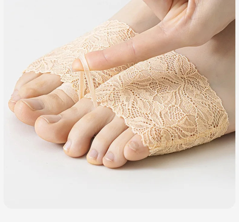 Summer Thin Lace Invisible Socks Split Toe Forefoot Socks for Women High Heel Slippers Shoes Breathable Lace Socks for Halloween