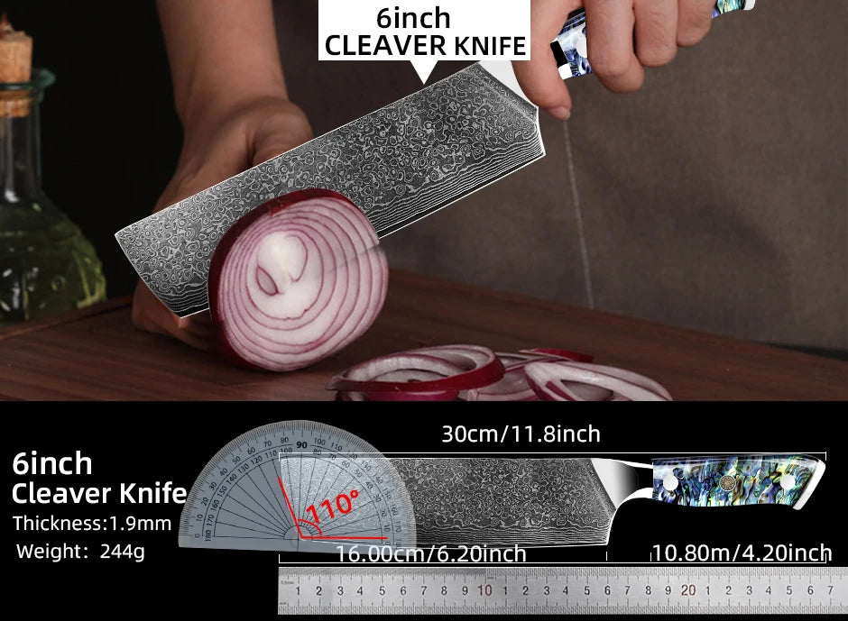 Damascus Knife Chef Knife Japanes VG10 67 Layer Steel Cleaver Paring Bread Knife Lasting Sharp Abalone Shell Handle Kitchen Gift