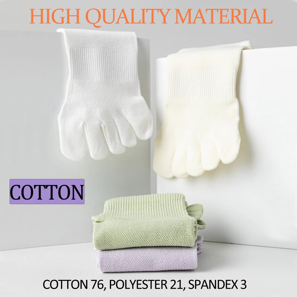 3 Pairs Women's Summer Toe Separator Socks - Pure Cotton, Antibacterial Anti-Odor, Breathable Mesh Design for Fungal Protection