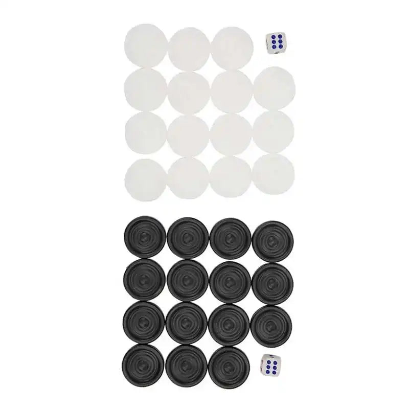 30pcs/Set Plastic Black White Checkers Backgammon Chess Pieces with 2 Dice Home Party Table Board Game for Adults Kids Toys