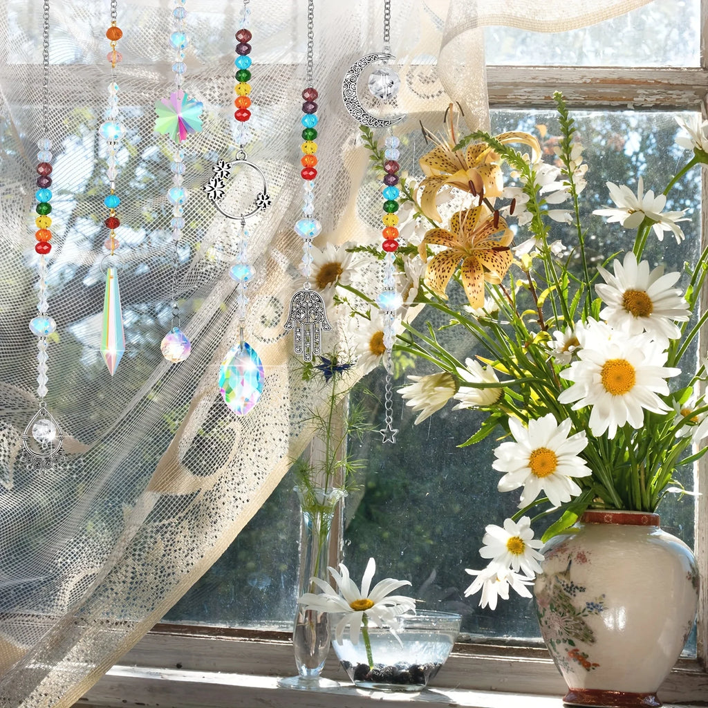 7 Pieces Sun Catcher Crystals Colorful Hanging Prism Suncatcher Window Ornament Beads Chain Sphere Chandelier Pendants for Home