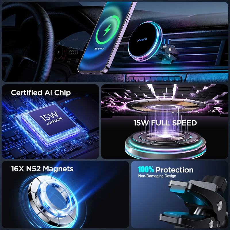Joyroom Magnetic Car Phone Holder Colorful Wireless Charger For iPhone 15 14 13 12 Pro Max Fast Charging Car Charger Holder