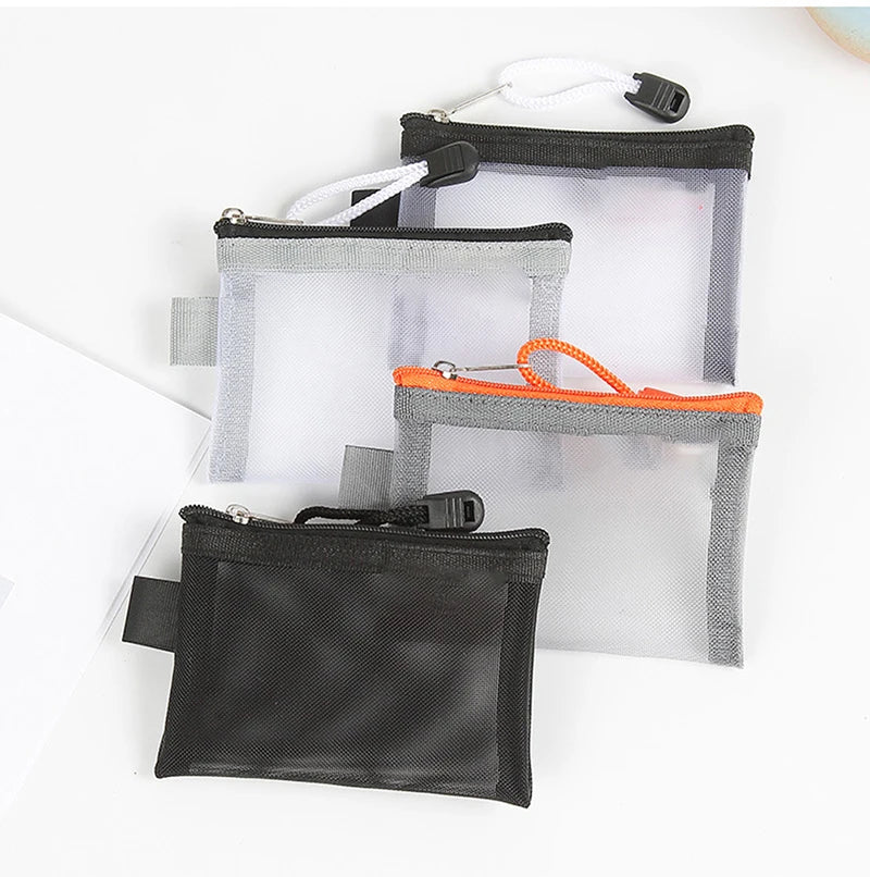 Mini Transparent Nylon Mesh Card Bag Credit ID Card Organizer Portable Coin Purse Lipstick Earphone Data Line Key Storage Bag