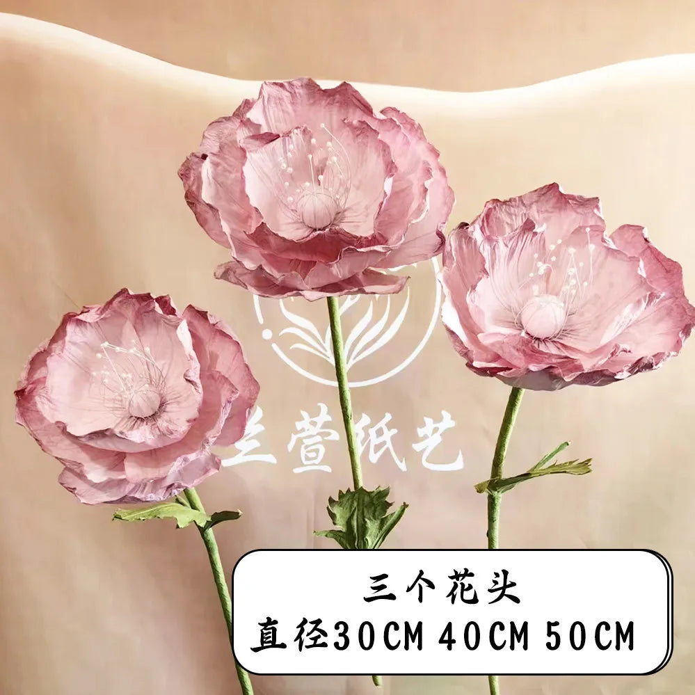 Wedding Props Artificial Giant Poppy Paper Flower Wedding Road Guide Floral Birthday Party Backdrop Decor Stage Window Display