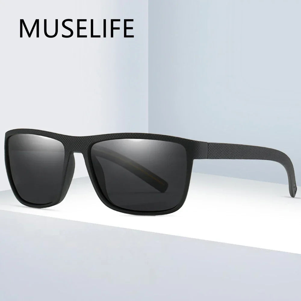 MUSELIFE Polarized Sunglasses for Men - Fashion Square Design Driving Eyewear in Plastic - Oculos de Sol for Travel