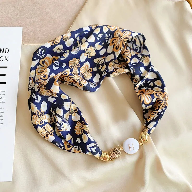 Imitation Silk Scarf Magnetic Buckle Necklace Pendant Wearing Spring and Autumn Cervical Protection for Women