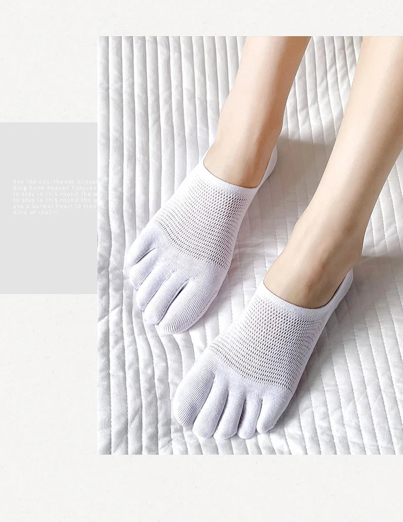 5 Pairs Summer Mesh Toe Socks Women Low Cut Toe Socks with Separate Fingers No-show Slipper Invisible Socks Five Finger