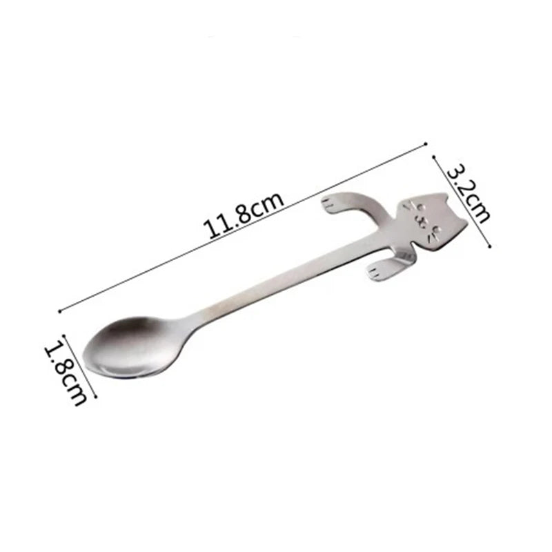 4pcs/set Stainless Steel Mini Cat Kitten Design Stainless Steel Coffee/Tea/Dessert/Drink/Mixing/Milkshake Spoon Flatware Gadgets