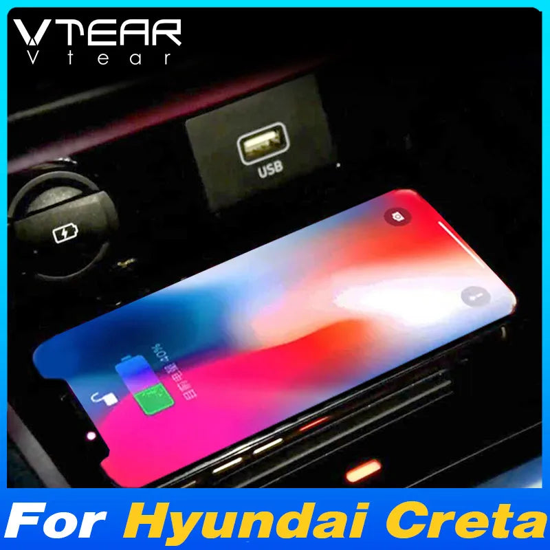 Car Wireless Charger For Hyundai Creta 2022-2024 Accessories 15w Fast Phone Charging Plate Adapter Interior Modification Parts