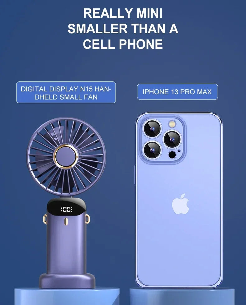 Portable Neck Fan with LED Display & Phone Stand – 1800mAh Rechargeable