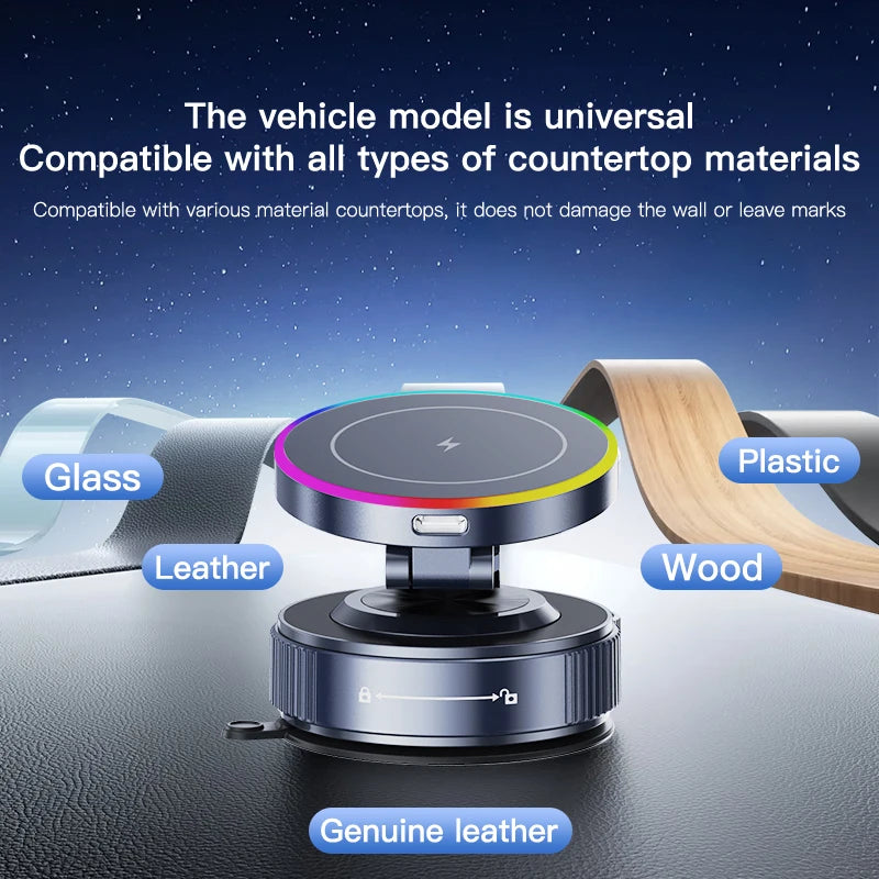 15W Car Magnetic Wireless Charger Vacuum Bracket Phone Holder for Magsafe iPhone 17~12 Pro Max Fast Charging Suction Cup Station
