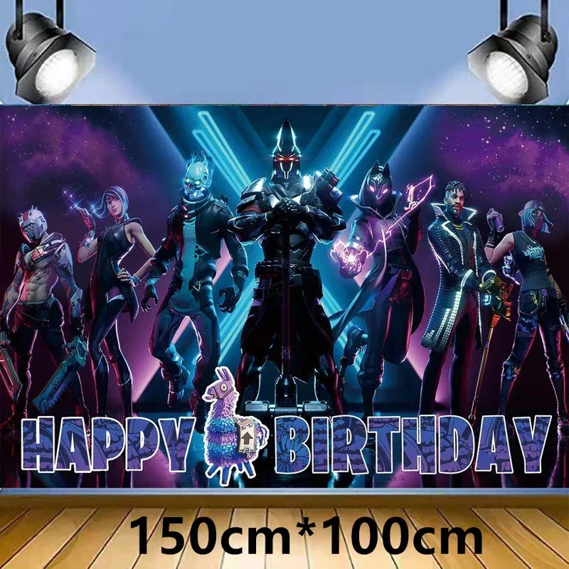 Fortnite Balloons Shooting Game Ballons Boy Girl Happy Birthday Banner Party Decoration Alpaca Llama Tableware Cake Topper Toy
