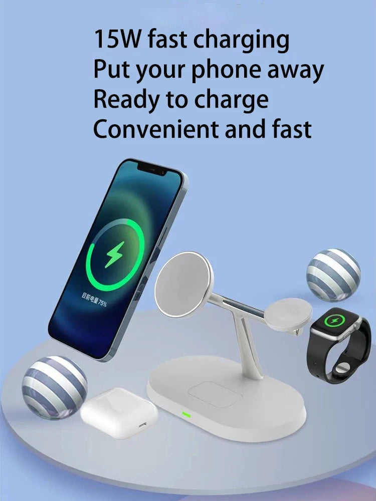 2025 3 in 1 30w Qi2 Wireless Charger Stand Fast Charging for iPhone 17 16 15 14 13 12 iWatch Airpods Wireless Charging Station