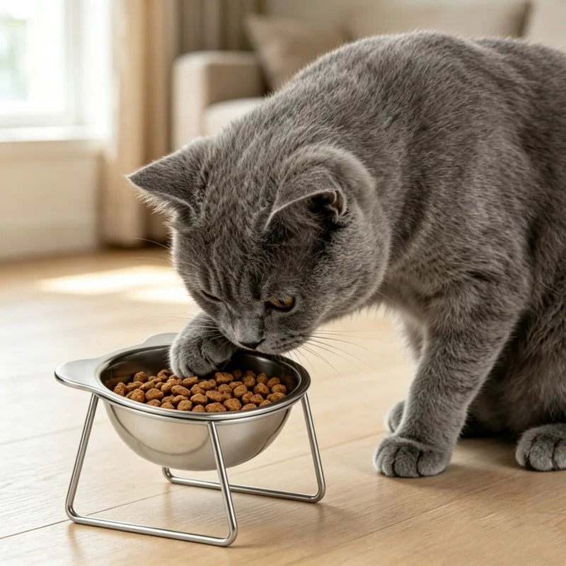 Booteely Tilted Cat Bowl Stainless Steel Cat Food Bowls with Metal