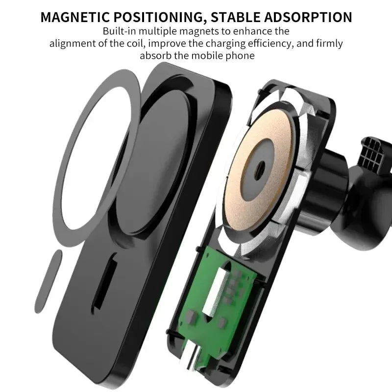 Magnetic Car Wireless Charger For iPhone 12 13 14 15 Pro Max Mini Magnet Car Phone Holder Stand Mount 15W Fast Charging Station