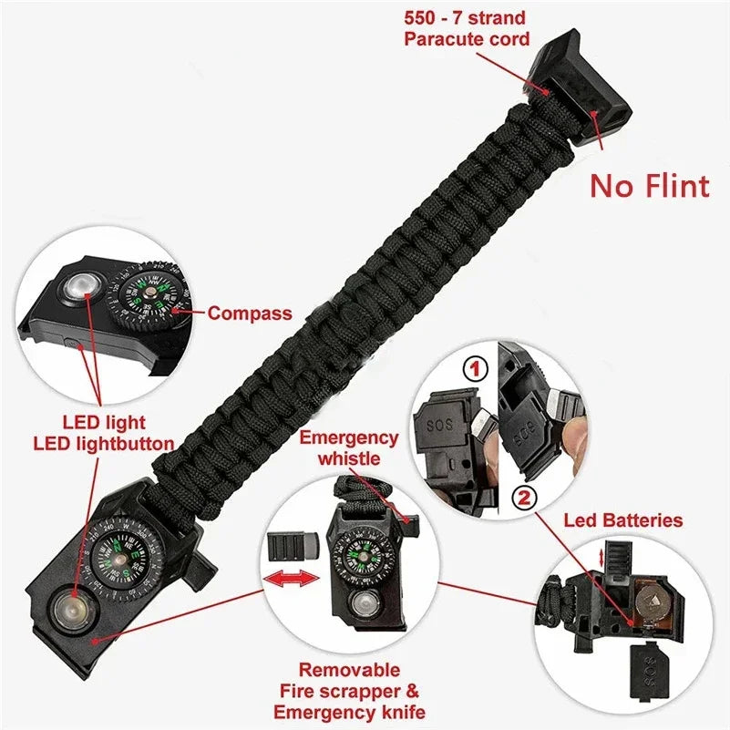Fashion Men Outdoor LED Light Survival Umbrella Rope SOS