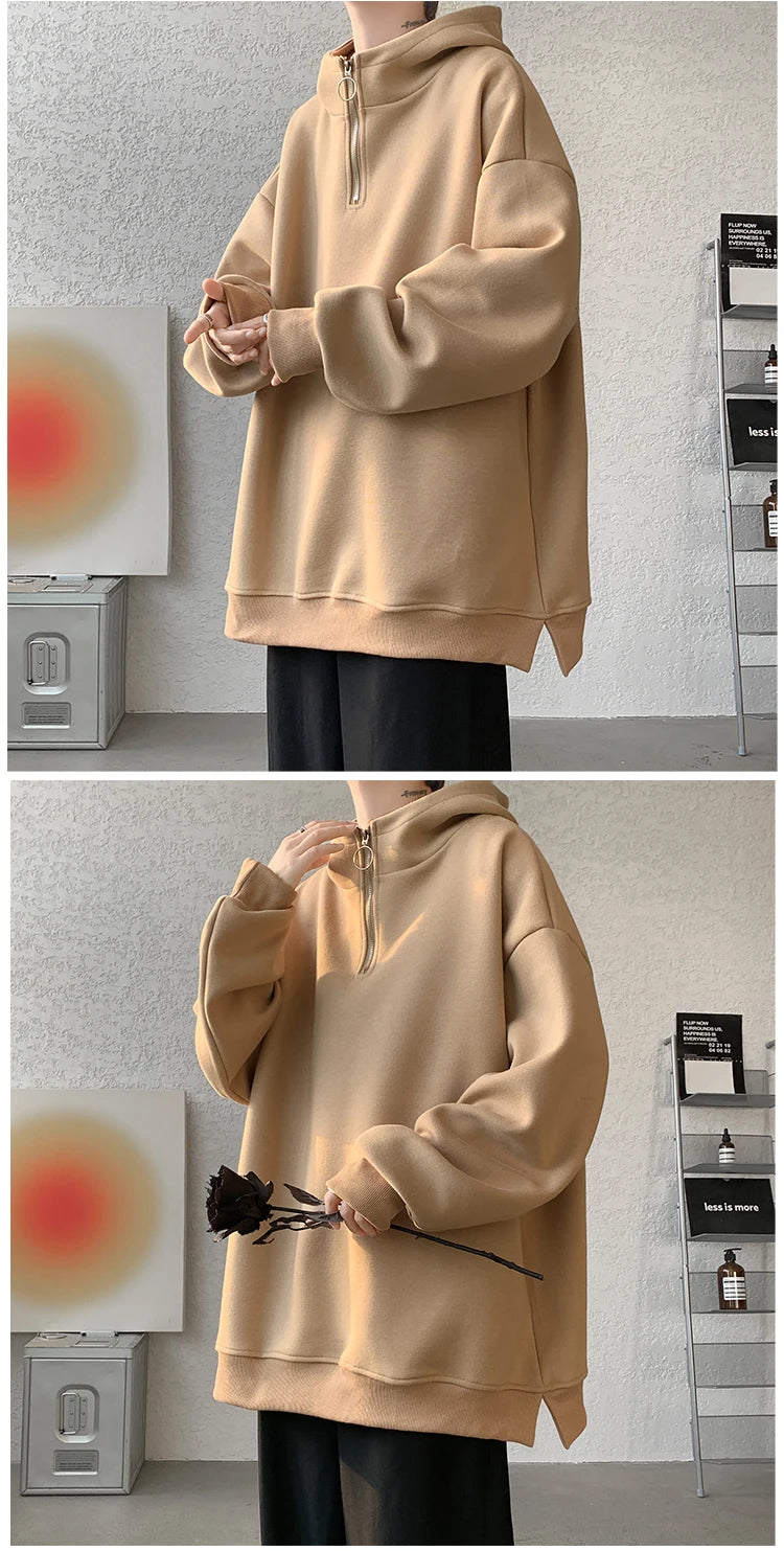 Turtleneck Hoodie Zipper Pullovers Streetwear Hip Hop Hooded Sweatshirt Men Clothing Korean Couples Harajuku Coat