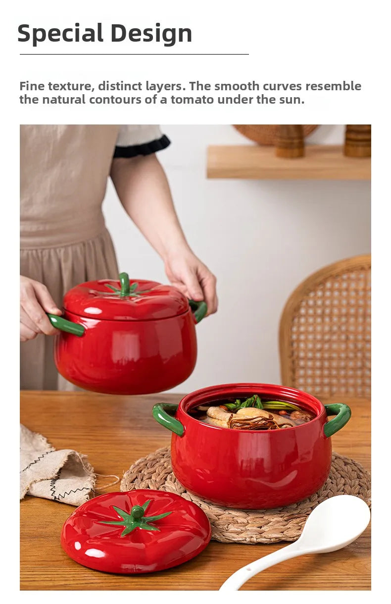 Double-Eared Ceramic Soup Bowl with Lid for Home Use Instant Noodles Bowl Lychee Noodles Special Utensils Student Dormitory