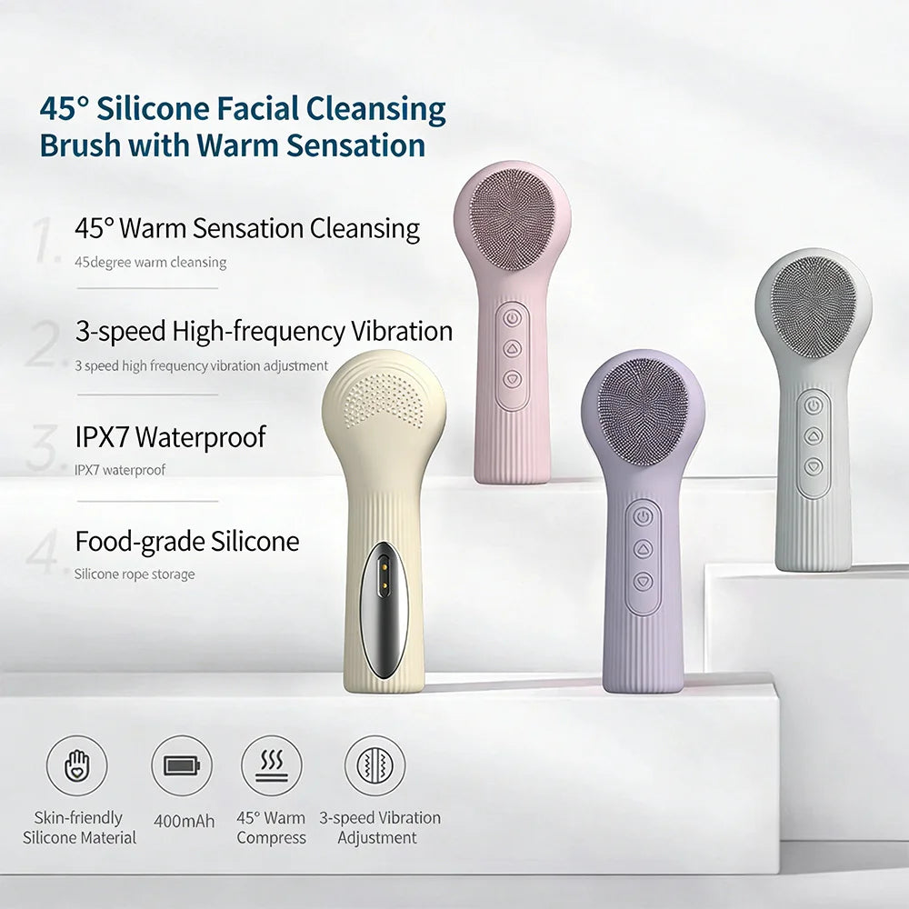 Double-Sided Eletrical Facial Cleansing Men Women Facial Cleansing Brush Heating Silicone Face Wash Brush Manual Clean Skin Care